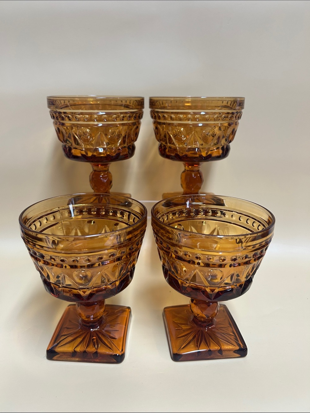 Vintage amber Indiana Glass Park Lane goblets / wine glasses, a set of 4
